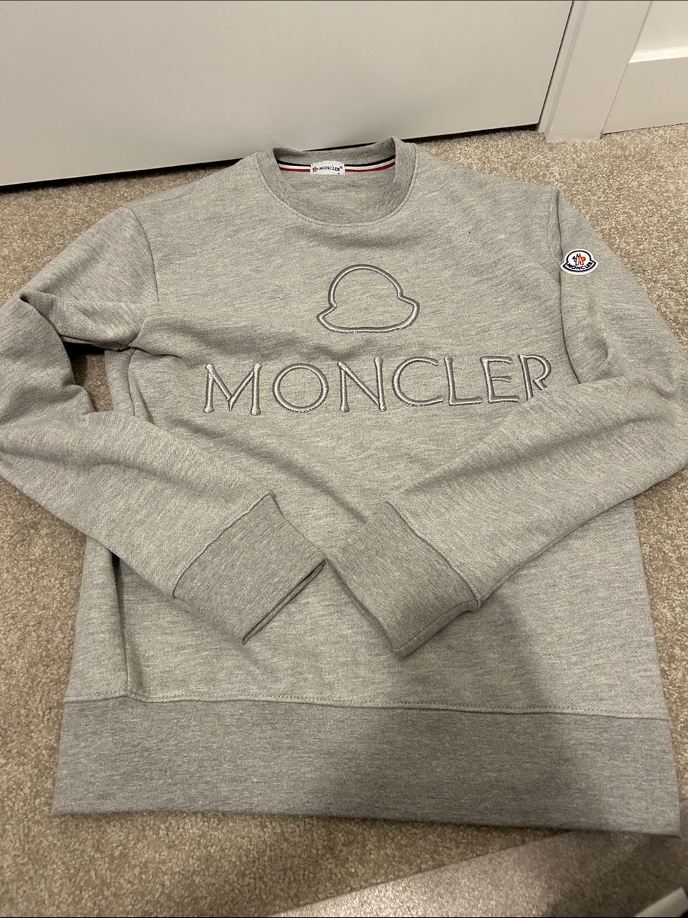 Moncler Light Gray Embroidered Logo Crewneck Sweatshirt